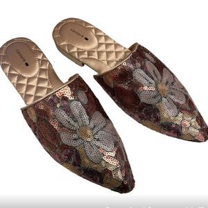 Sequin Floral Women's Mules - Gold and Brown